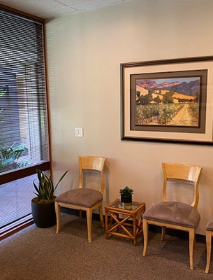 Cozy Waiting Area with Chairs and Landscape Painting in Counseling Office