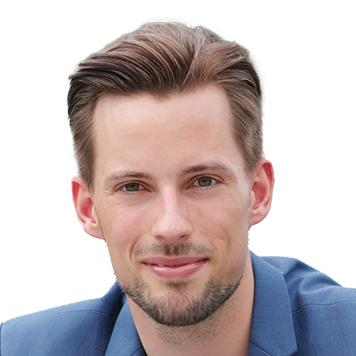 Smiling Man with Short Hair Wearing a Blue Blazer